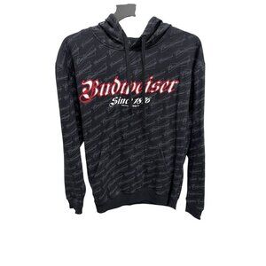Attitude Men's Medium Budweiser Pullover Hoodie NWT Since 1876 All Over Print